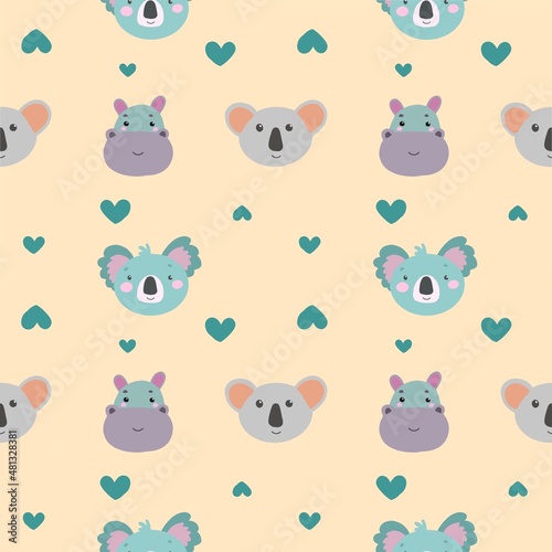 Seamless pattern with hand drawn cute animals