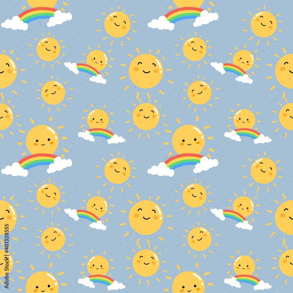 seamless pattern with clouds and sun