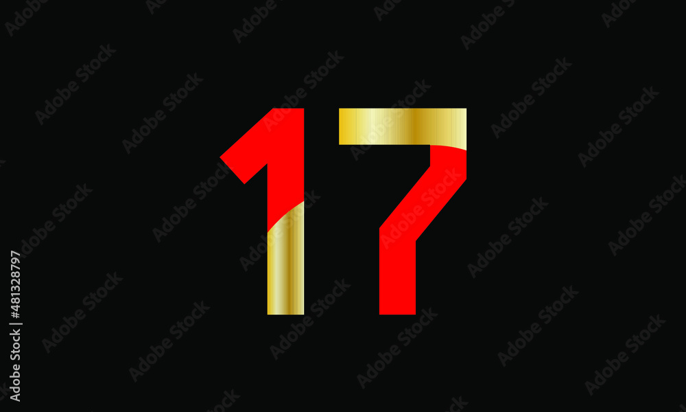 Fototapeta premium 17 Number New Gold Red Elegant Logo