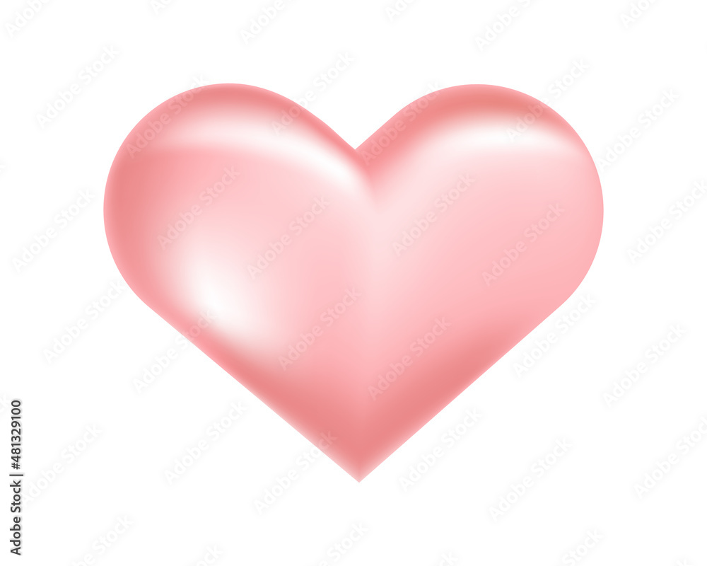 Pink 3d heart icon on a white background.For Valentine 's Day . Vector illustration. A design element for a greeting card,banner,website.
