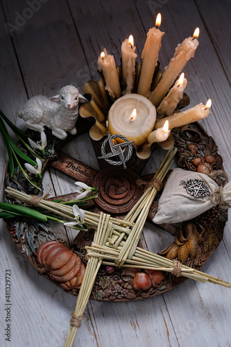 Fotografie, Tablou Wiccan altar for Imbolc sabbat