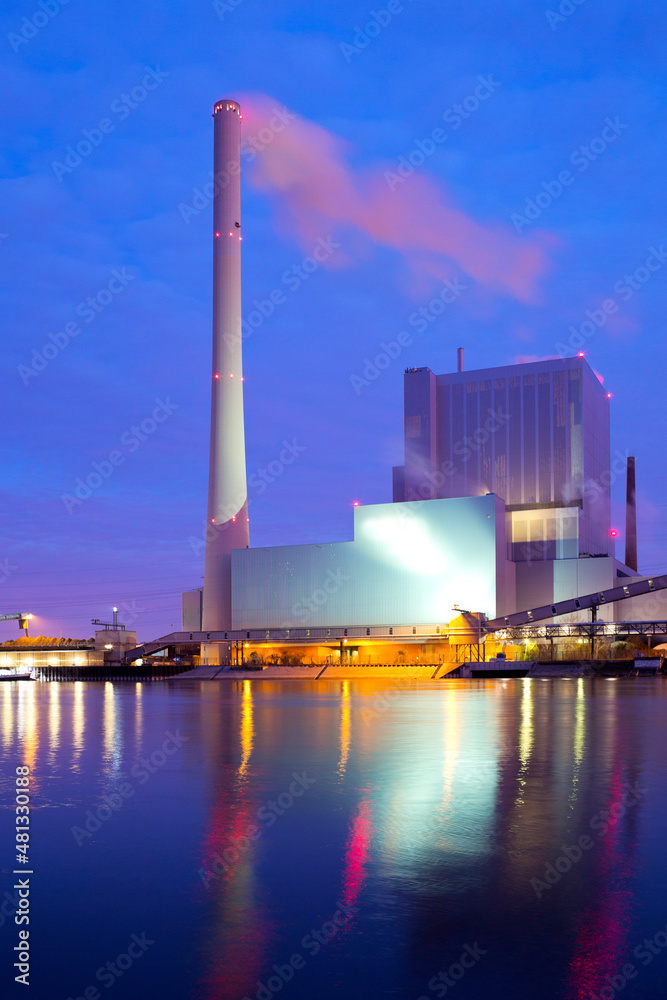 Illuminated coal power plant causing global warming and climate change Illuminated coal power plant causing global warming and climate change