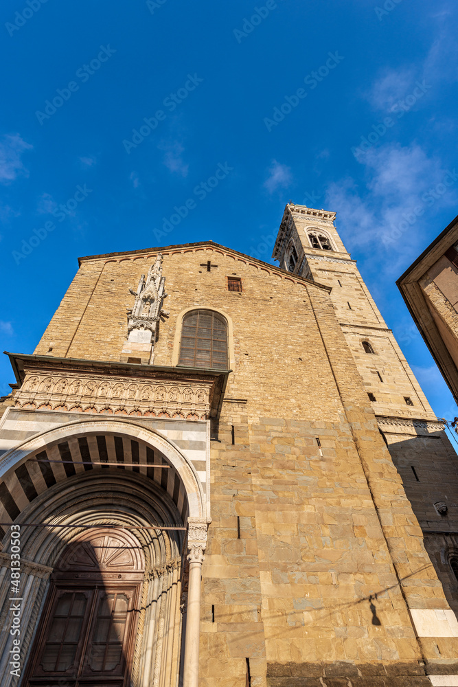 Ancient Basilica of Santa Maria Maggiore in Bergamo upper town, XII century. Exterior in Lombard Romanesque style and interior in Baroque style, UNESCO world heritage site, Lombardy, Italy, Europe.