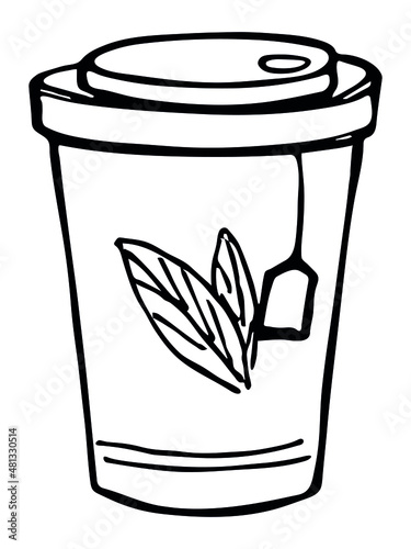 Cute cup of tea illustration isolated on a white background. Simple cup clip art. Cozy home doodle. 