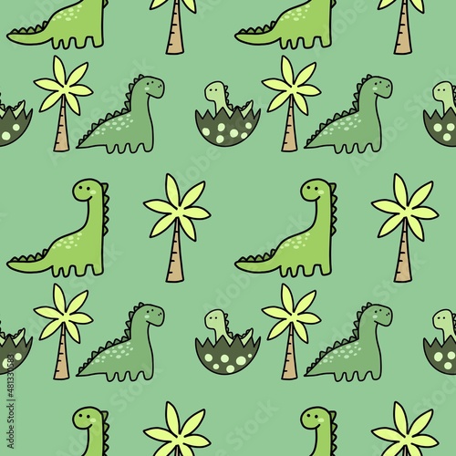 Seamless pattern with hand drawn Dinosaurs.