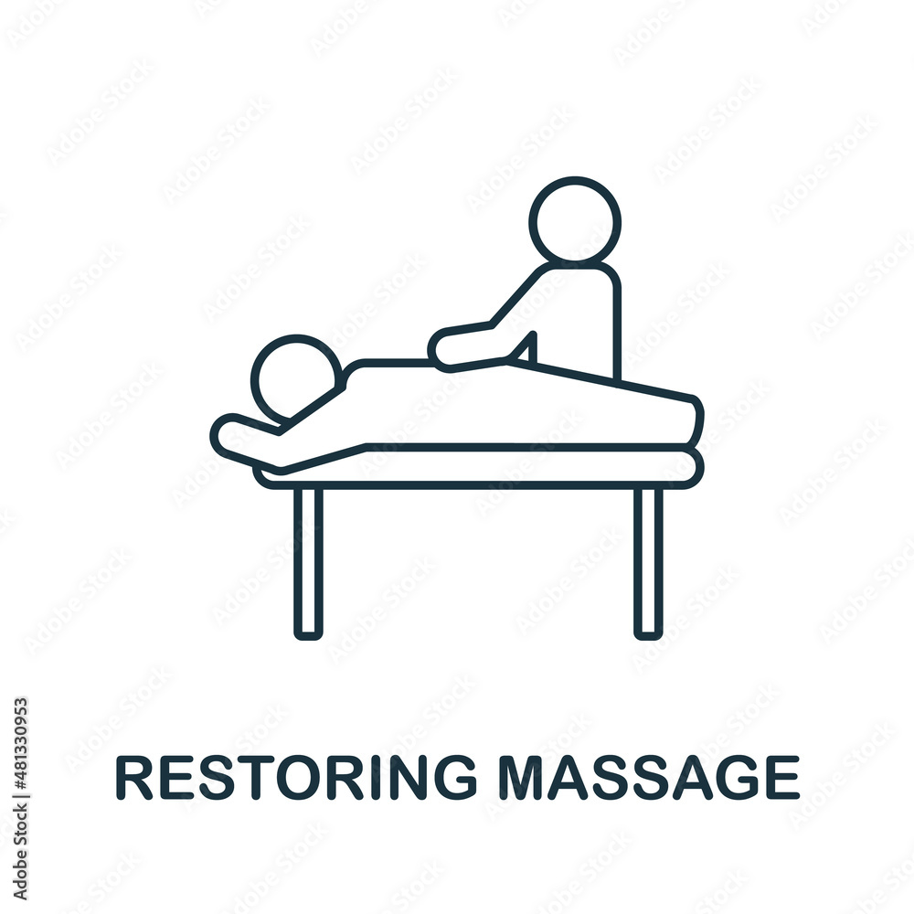 Restoring Massage icon. Line element from gym collection. Linear Restoring Massage icon sign for web design, infographics and more. Restoring Massage icon. Line element from gym collection. Linear Restoring Massage icon sign for web design, infographics and more.