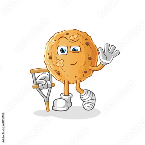 cookie sick with limping stick. cartoon mascot vector