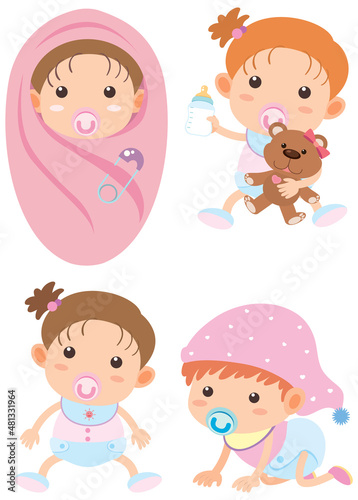 Set of different cute babies isolated