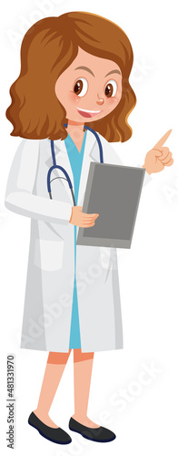 A female doctor cartoon character on white background