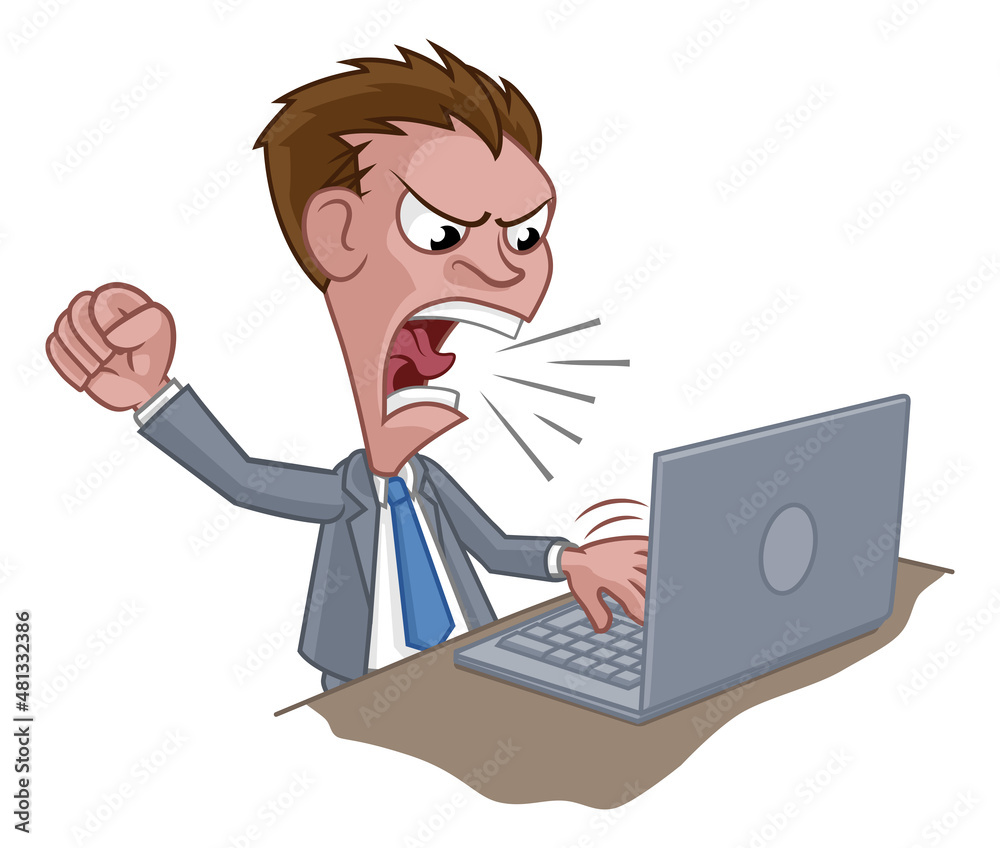 Angry Business Man Boss Shouting at Laptop Cartoon Angry Business Man Boss Shouting at Laptop Cartoon