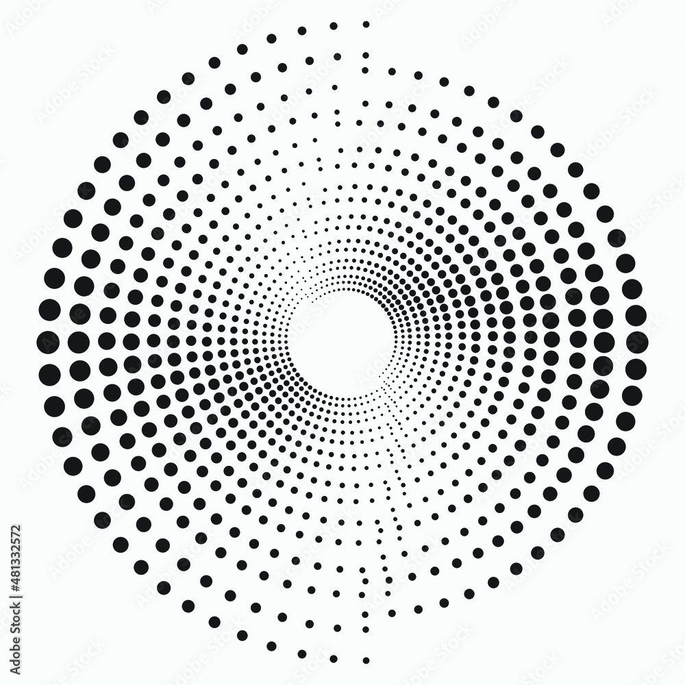 Dotted circular logo. circular concentric dots isolated on the white background. Halftone fabric design.Halftone circle dots texture. Vector design element for various purposes.