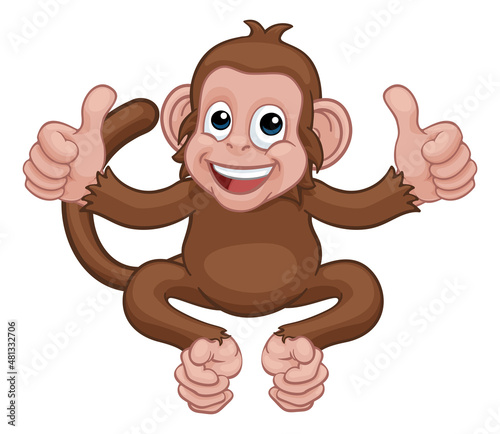 Monkey Cartoon Animal Giving Double Thumbs Up