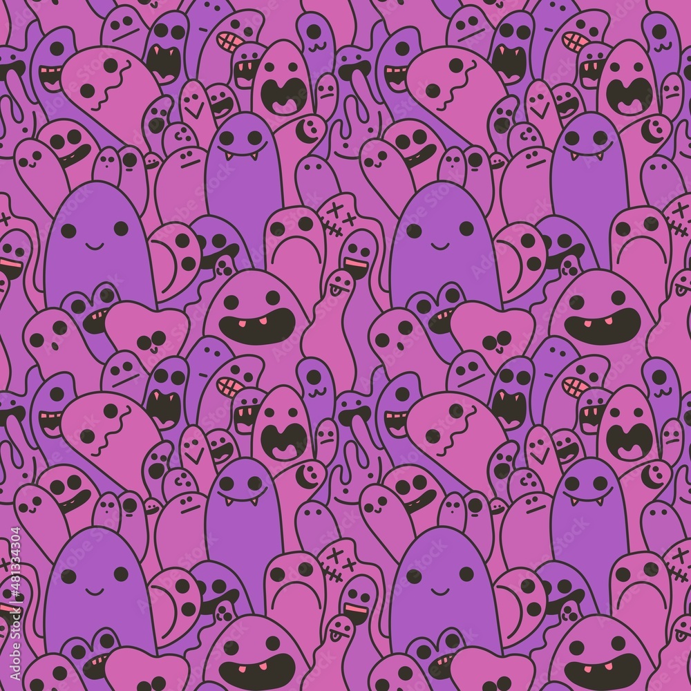 Fototapeta premium Cartoon seamless monster alien pattern for fabrics and textiles and packaging and gifts and cards and linens and kids