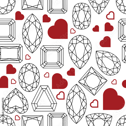 Vector seamless pattern gems lines art and herats background
