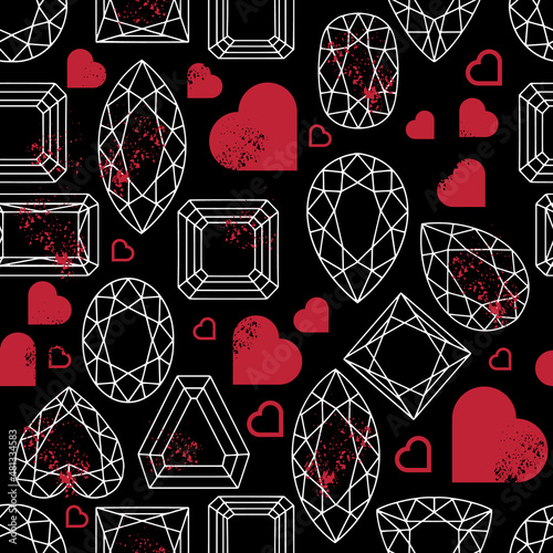 Vector seamless pattern gems lines art and herats background