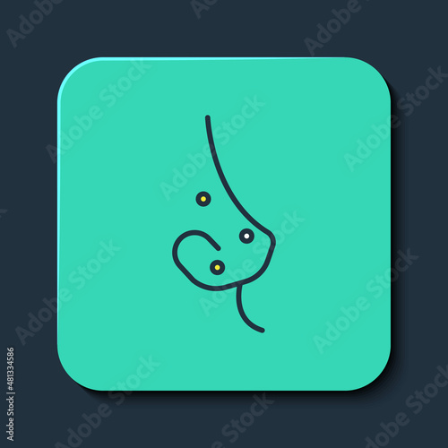 Filled outline Acne icon isolated on blue background. Inflamed pimple on the skin. The sebum in the clogged pore promotes the growth of a bacteria. Turquoise square button. Vector