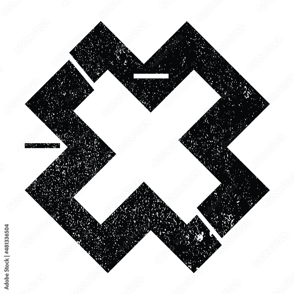 Obraz premium Glitch distorted geometric shape . Minimal art design . Noise destroyed cross logo . Trendy defect error shapes . Glitched x .Broken effect . Distress element . Grunge texture .vector 