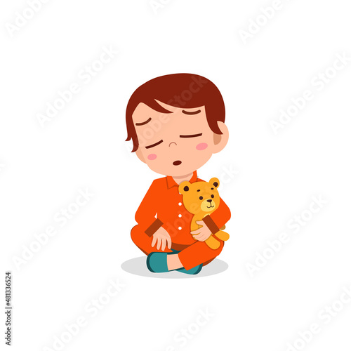 cute little boy feel sleepy and want to sleep