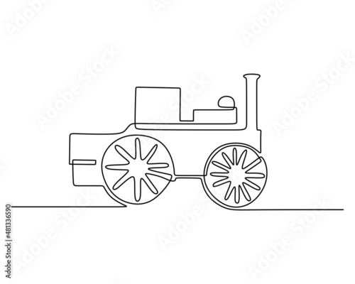 One single continuous line of steam train head. Classic transportation isolated on white background.