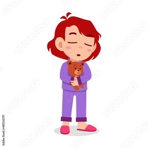 cute little girl feel sleepy and want to sleep