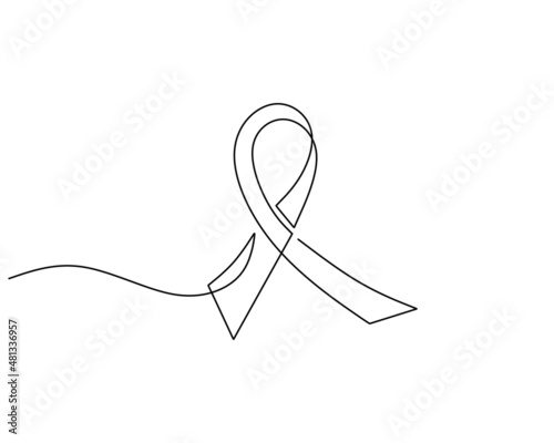 One single continuous line of ribbon for world cancer day isolated on white background.