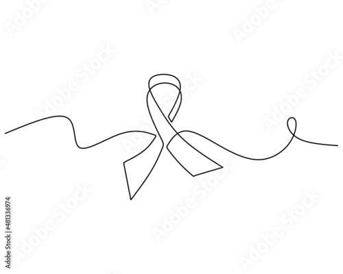 One single continuous line of ribbon for world cancer day isolated on white background.