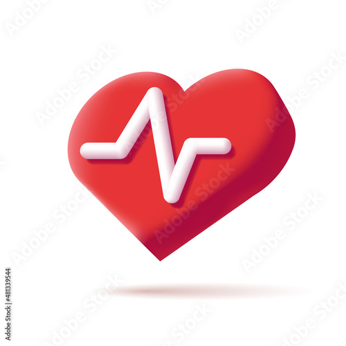 Heart and cardiogram line. Isometric vector icon illustration