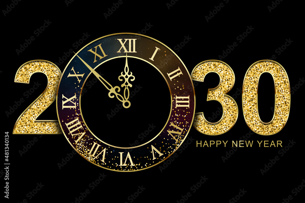 2030 Happy New Year in golden design, Holiday greeting card design 2030 Happy New Year in golden design, Holiday greeting card design