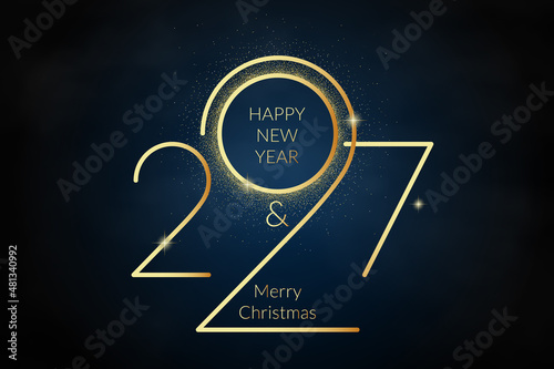 2027 Happy New Year in golden design, Holiday greeting card design