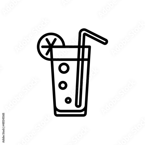 Cocktail. Beverage with straw and lemon thin line icon. Modern vector illustration.