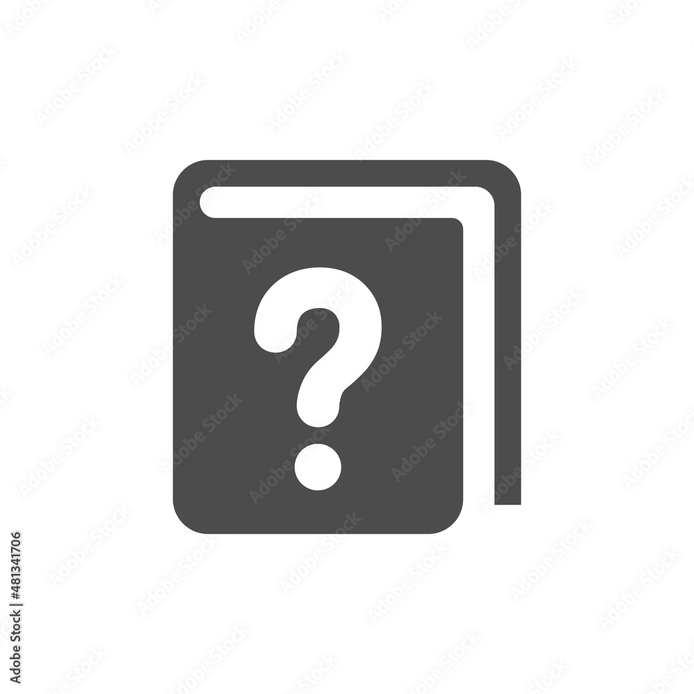 Book with question mark black vector icon. Manual, faq or help filled symbol. Book with question mark black vector icon. Manual, faq or help filled symbol.