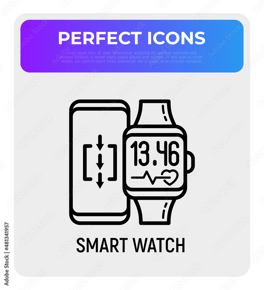 Smart watch and smartphone thin line icon. Modern vector illsutration. Smart watch and smartphone thin line icon. Modern vector illsutration.