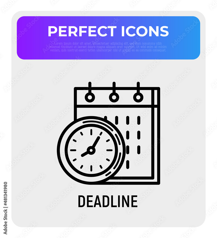 Deadline thin line icon: clock and calendar. Modern vector illustration. Deadline thin line icon: clock and calendar. Modern vector illustration.
