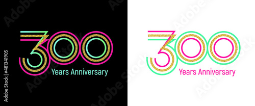 Elegant 300th anniversary logo template made of bright ribbons. Variant on dark and light backgrounds. The text in the vector file is easy to edit photo