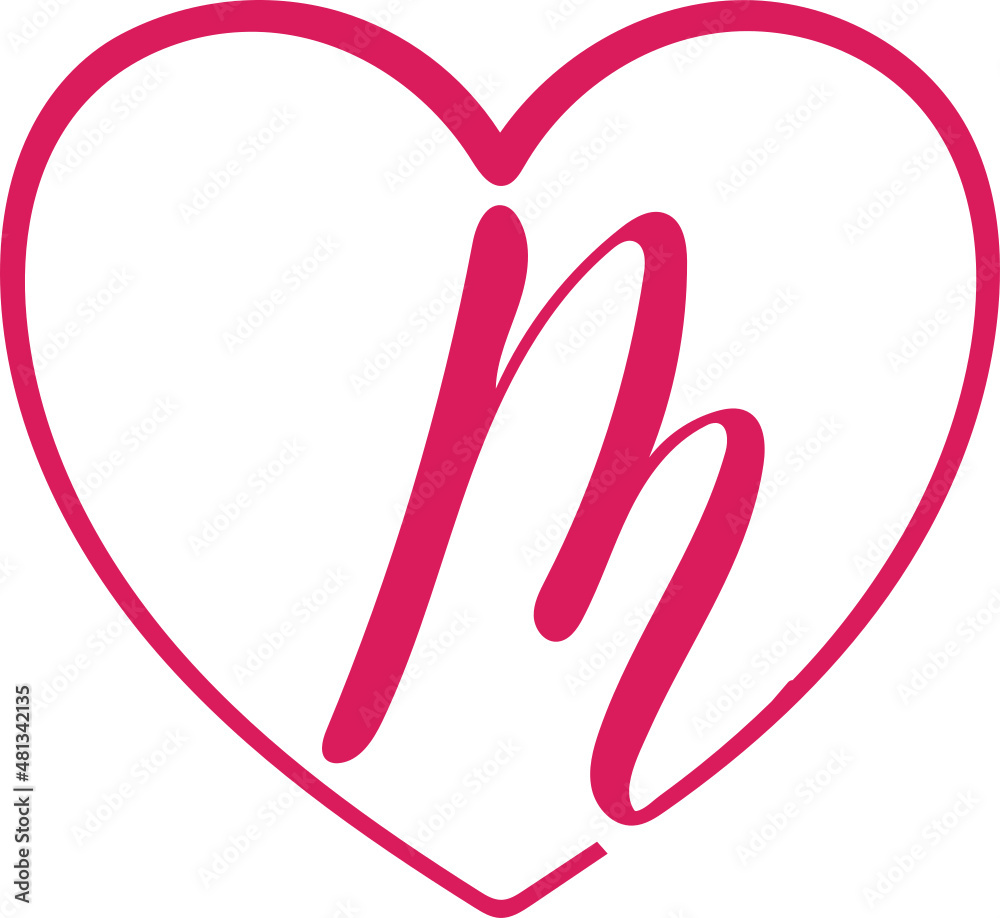 monogram letter m with heart, hand drawing, heart sign monogram letter m with heart, hand drawing, heart sign