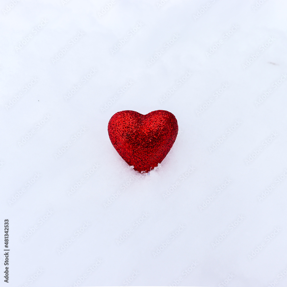 Red Heart on Snow, My darling Valentine, Isolated on white Background