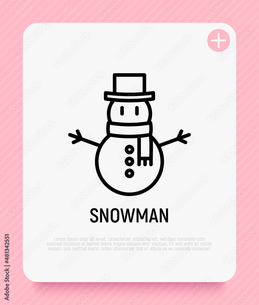 Snowman in hat and scarf thin line icon. Christmas decoration. Modern vector illustration. Snowman in hat and scarf thin line icon. Christmas decoration. Modern vector illustration.