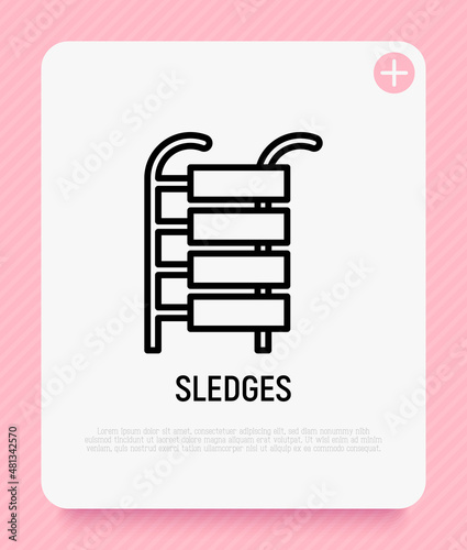 Sledges thin line icon. Winter entertaiment. Modern vector illustration.
