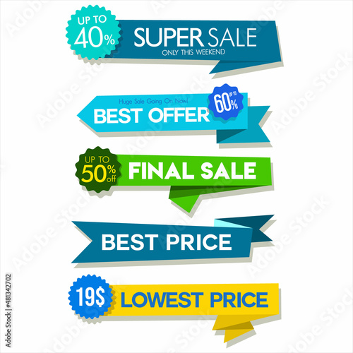 Collection of colorful sale stickers and tags 