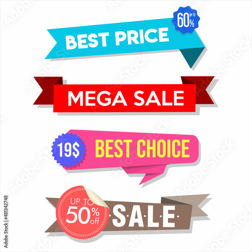 Collection of colorful sale stickers and tags 