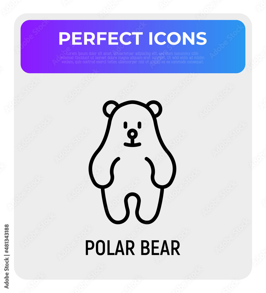 Obraz premium Cartoon polar bear thin line icon. Modern vector illustration.
