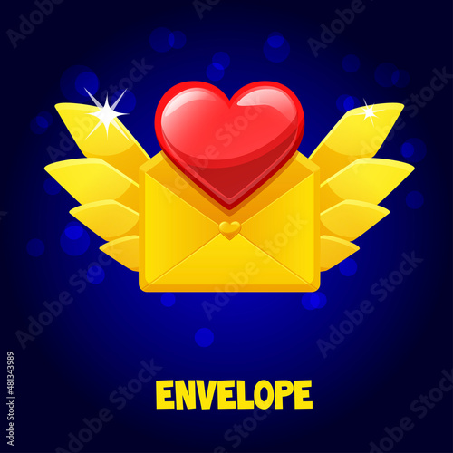 Golden envelope icon with life heart for the game.