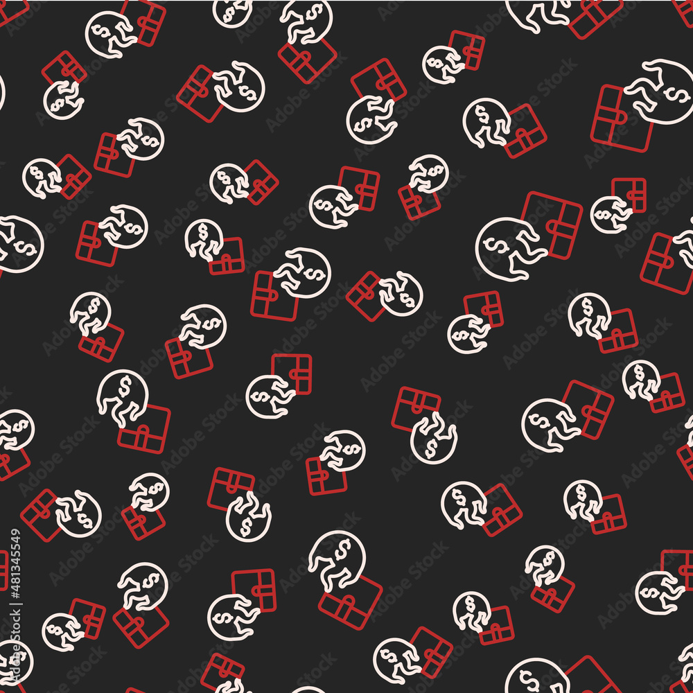 Line Hot price icon isolated seamless pattern on black background. Vector