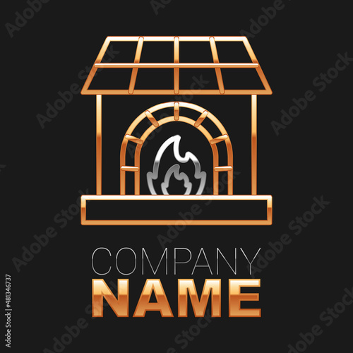Line Blacksmith oven icon isolated on black background. Colorful outline concept. Vector