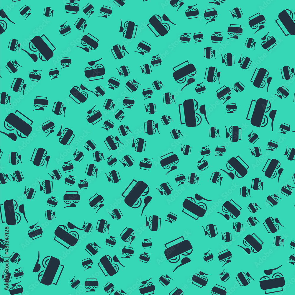Black Ramen soup bowl with noodles icon isolated seamless pattern on green background. Bowl of traditional asian noodle soup. Vector Black Ramen soup bowl with noodles icon isolated seamless pattern on green background. Bowl of traditional asian noodle soup. Vector