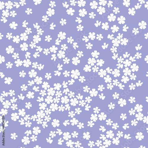 Petite Spring Garden peri violet flower silhouette vector seamless pattern. Vintage Romantic Liberty inspired small florals ditsy print. Bloomy calico background for fashion fabric or home textile