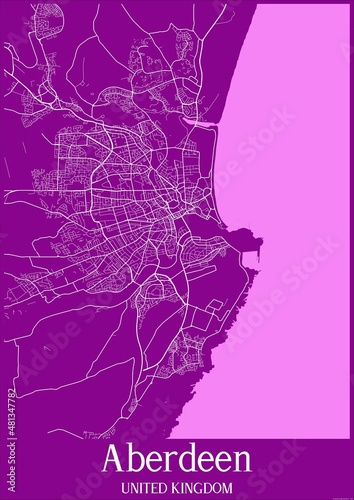 Obraz na plátně Purple map of Aberdeen United Kingdom.