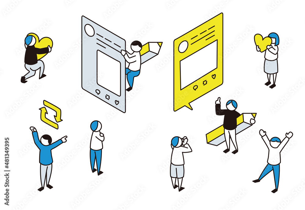 Fototapeta premium SNSで発信する人々2 アイソメトリック