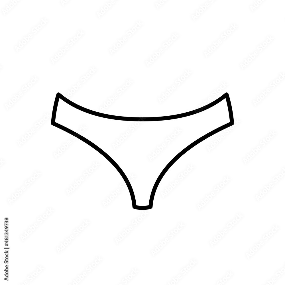 Female lingerie or swimsuit black outline icon. Panties in linear style. Women underwear. Flat