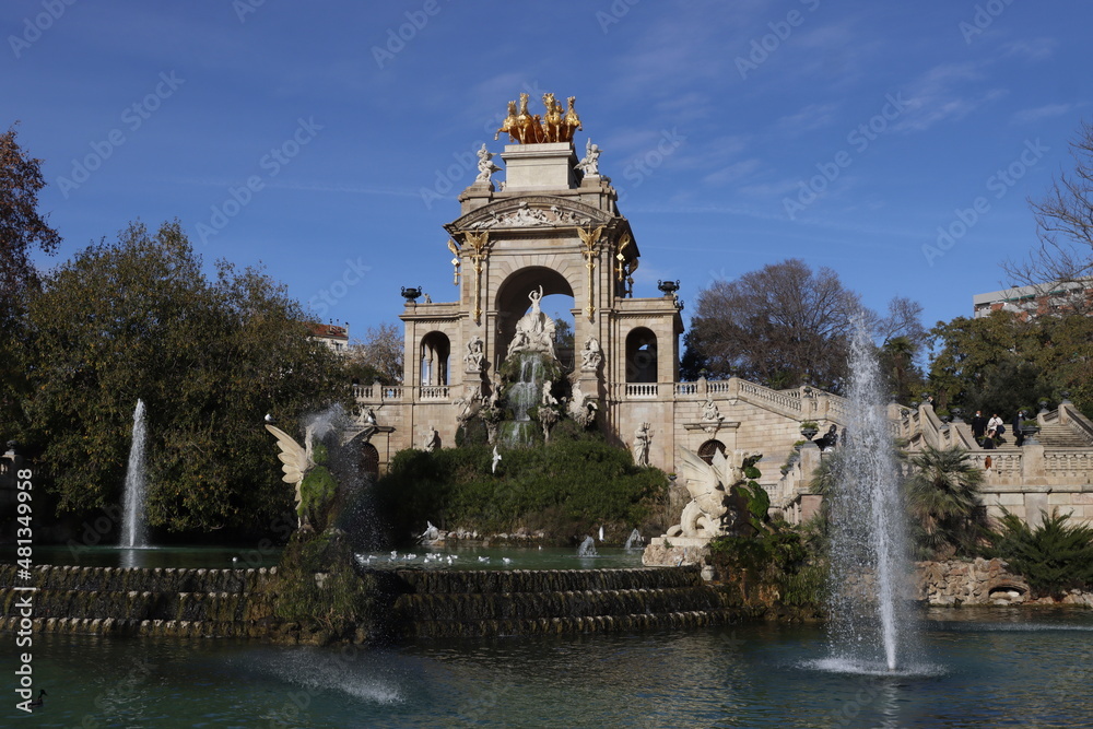 Classic fountain in a park of Barcelona
